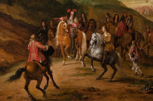 Paintings & Drawings  - Louis XIV hunting in front of Palace of Versailles, workshop Van der Meulen