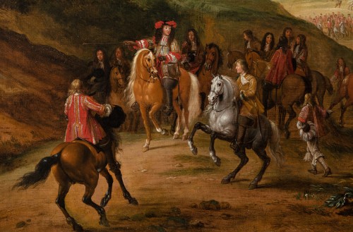 Tableaux et dessins Tableaux XVIIe siècle - Louis XIV chassant devant le château de Versailles, atelier A. F. Van der Meulen