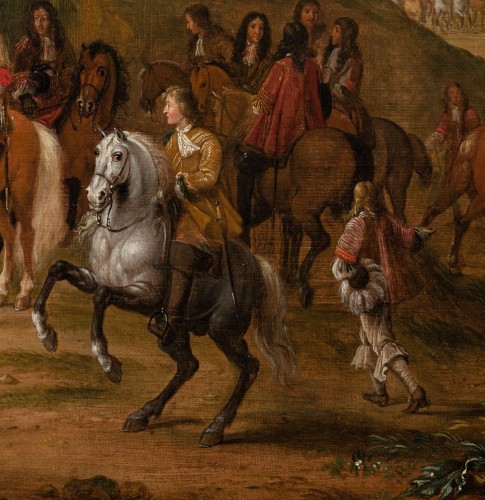 XVIIe siècle - Louis XIV chassant devant le château de Versailles, atelier A. F. Van der Meulen