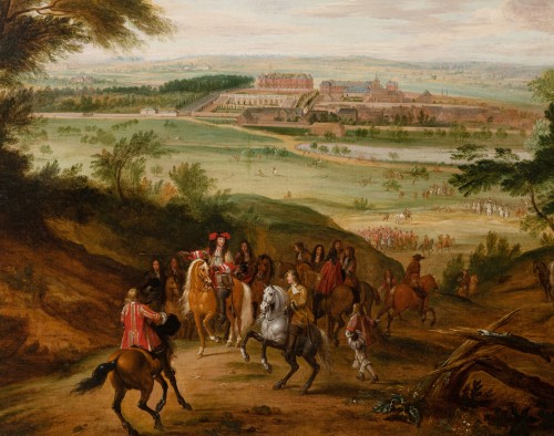 Louis XIV - Louis XIV hunting in front of Palace of Versailles, workshop Van der Meulen
