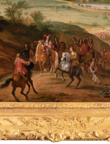 Antiquités - Louis XIV hunting in front of Palace of Versailles, workshop Van der Meulen