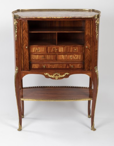 Furniture  - A Louis XV/XVI transitional ormolu mounted tulipwood secretaire by RVLC