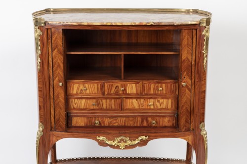 Transition - A Louis XV/XVI transitional ormolu mounted tulipwood secretaire by RVLC