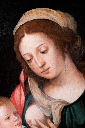 Renaissance - Virgin with child, workshop of the Master of the Parrot, Antwerp, 16 th c.