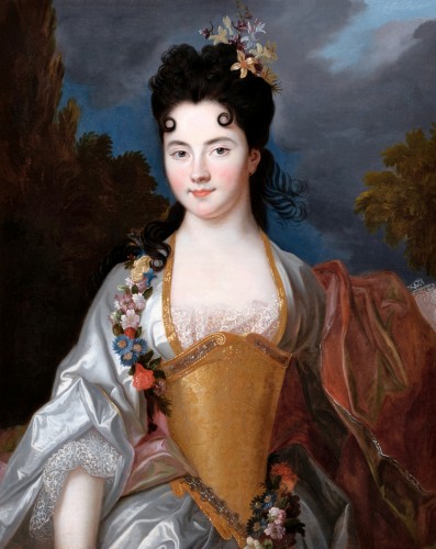 Portrait de dame en Flore, atelier de Nicolas de Largillière, vers 1690 - Tableaux et dessins Style Louis XIV