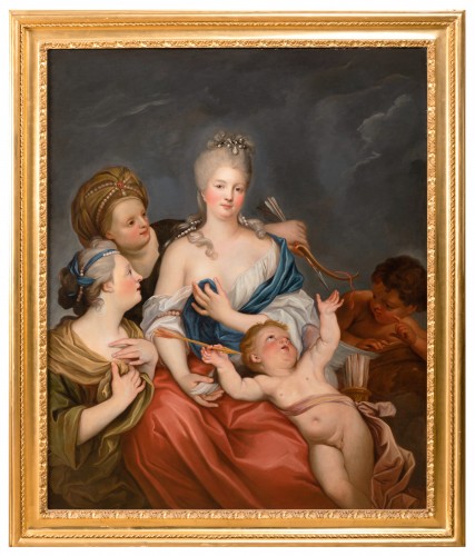 Portrait de femme en Venus désarmant Amour, entourage de Carle Van Loo (1705-1765)