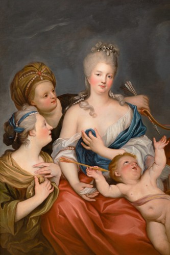 Portrait de femme en Venus désarmant Amour, entourage de Carle Van Loo (1705-1765) - Tableaux et dessins Style Louis XV