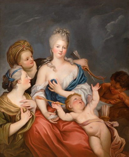 XVIIIe siècle - Portrait de femme en Venus désarmant Amour, entourage de Carle Van Loo (1705-1765)