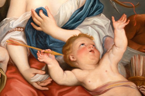 Antiquités - Portrait de femme en Venus désarmant Amour, entourage de Carle Van Loo (1705-1765)