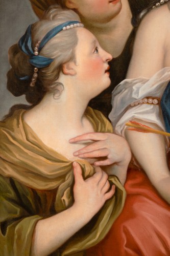 Antiquités - Portrait de femme en Venus désarmant Amour, entourage de Carle Van Loo (1705-1765)