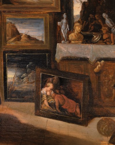 Louis XIII - Irruption de l’âne iconoclaste dans un cabinet d’amateur, atelier de F. Francken