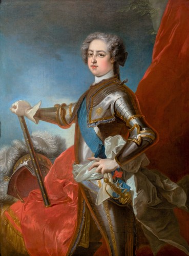 Louis XV in armour, workshop of J. B. Van Loo, c. 1730 - Paintings & Drawings Style Louis XV