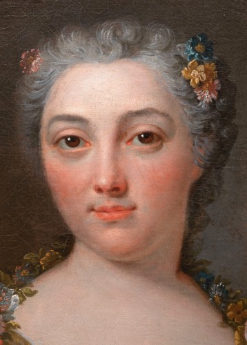 Portrait de femme en Flore, Robert Le Vrac Tournieres (1667-1752) - Tableaux et dessins Style Louis XV