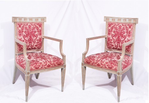 Pair Of Lacquered And Gilded Armchairs, Tuscany, 18th Century - Seating Style Louis XVI