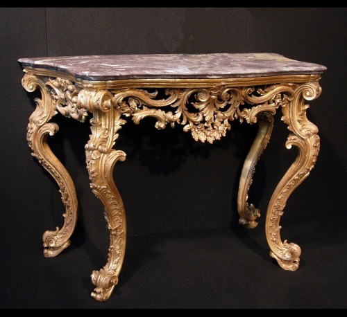 18th century - Italian 18th century gilt wood console table 