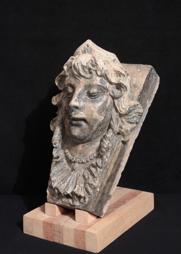 Visage en terre cuite, Italie 17e siècle - Sculpture Style Louis XIII