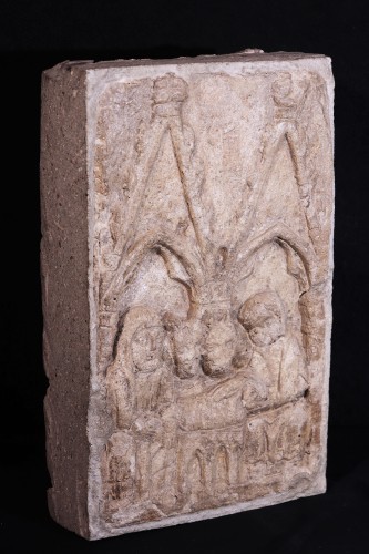 Nativité, Bas-relief en pierre - Italie du Nord XIVe siècle - Sculpture Style Moyen Âge