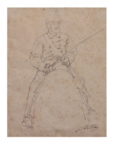 Paintings & Drawings  - Giovanni Fattori (1825 - 1908) - Study for Soldier on Horseback