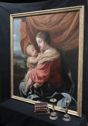 Madone et enfant, peintre français du17e siècle - Tableaux et dessins Style Louis XIII