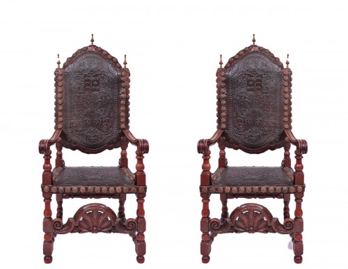 Pair Of Leather Armchairs, 17th Century Portugal