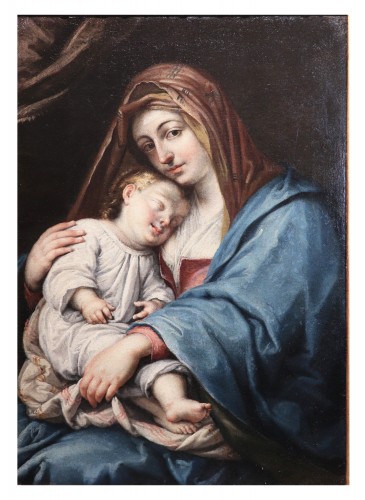 Tableaux et dessins Tableaux XVIIe siècle -  Madone à l'Enfant endormi, Peintre flamand fin du 17e siècle