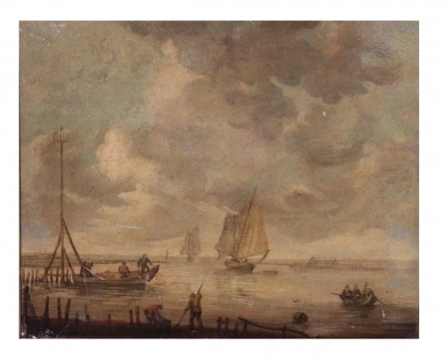 Navy With Boats, 19th Century Dutch Painting - Paintings & Drawings Style Restauration - Charles X