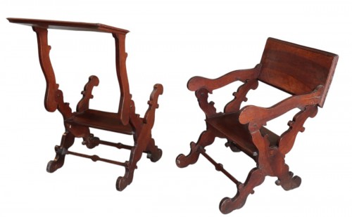 Pair Of Walnut Kneeler Seats, Tuscany 17th Century