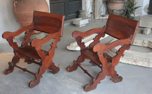 Seating  - Pair Of Walnut Kneeler Seats, Tuscany 17th Century
