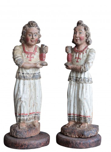 Pair of angels in Polychrome wood, Siena 15th century