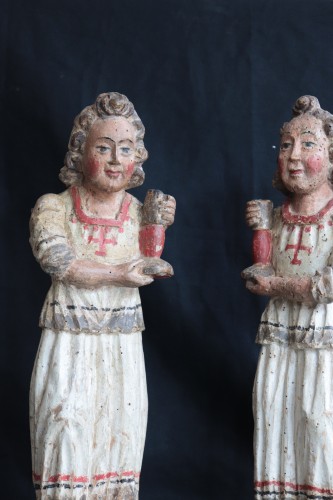 Pair of angels in Polychrome wood, Siena 15th century - 