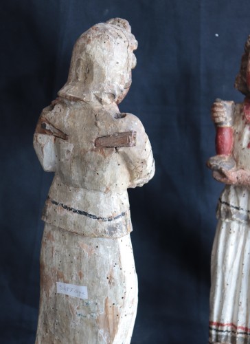 11th to 15th century - Pair of angels in Polychrome wood, Siena 15th century