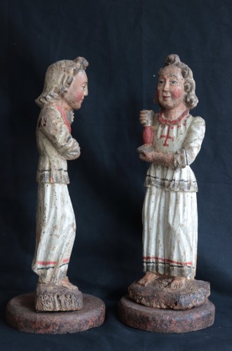 Renaissance - Pair of angels in Polychrome wood, Siena 15th century