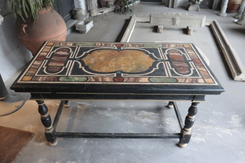 Table-Console laquée avec marbres, Toscane,18e siecle - Numero 7 Antiquariato