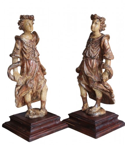 Pair Of Polychrome Angels, Tuscany 16th Century