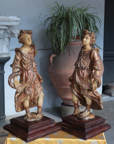 Pair Of Polychrome Angels, Tuscany 16th Century - Sculpture Style Renaissance