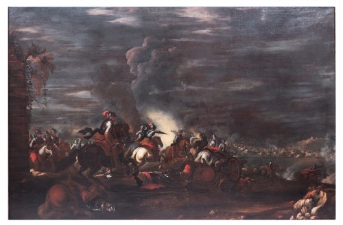 Scene of a nocturnal battle - Ilario Mercanti called &quot;Lo Spolverini&quot; (1657-1734) - Paintings & Drawings Style Louis XIV