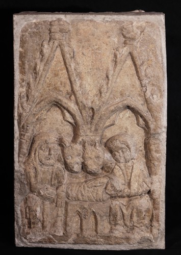 Nativité, Bas-relief en pierre - Italie du Nord XIVe siècle - Sculpture Style Moyen Âge