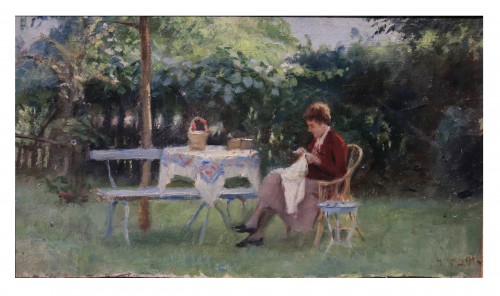 Magni Giuseppe (1869 - 1956) - Brodeuse - Tableaux et dessins Style Art nouveau