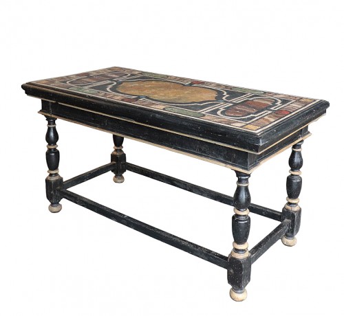 Table console laquée avec marbres, Toscane 18e siècle