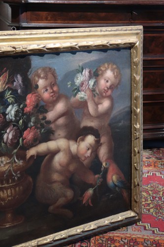 Paintings & Drawings  - Still Life With Putti And Flowers, Rome Late 17th Century