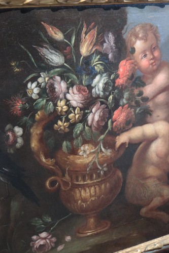 Still Life With Putti And Flowers, Rome Late 17th Century - 