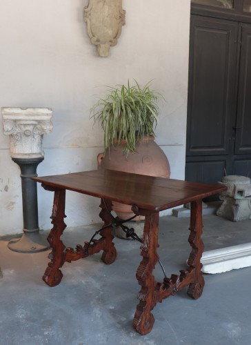 Lira-shaped Table With Iron Legs, Spain 17th Century - Furniture Style Louis XIII