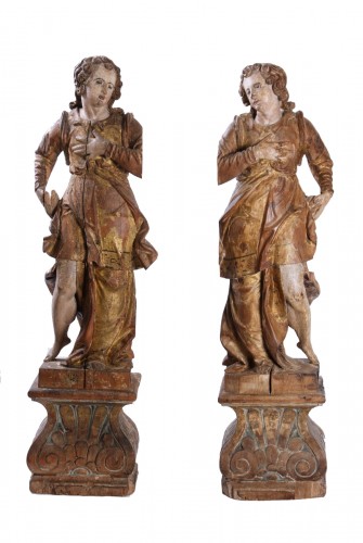 Pair Of Wooden Angels, Italy, 17th Century