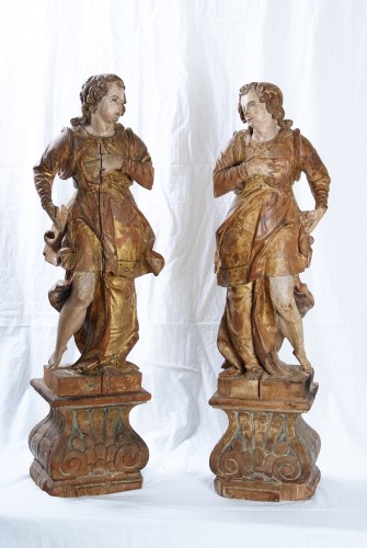 Sculpture  - Pair Of Wooden Angels, Italy, 17th Century