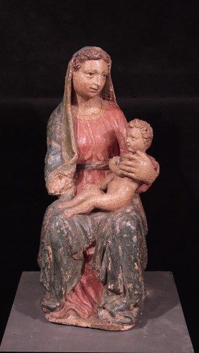 Vierge à l'Enfant, Sienne XVe Siècle - Sculpture Style 