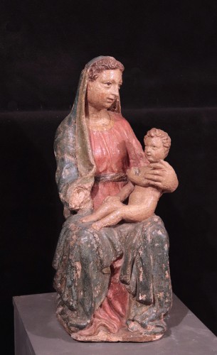 Sculpture Sculpture en Bois - Vierge à l'Enfant, Sienne XVe Siècle