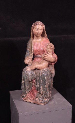 Polychrome stucco sculpture: Virgin and the child, Siena, 15th century - 