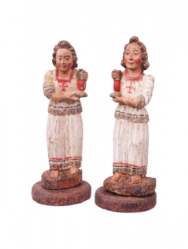 Pair of angels in Polychrome wood, Siena, 15th century