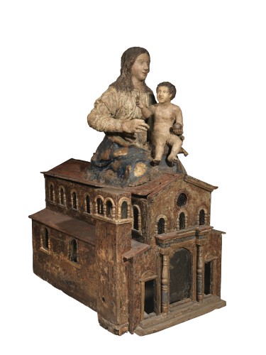 Vierge à l'Enfant dans la maison sacrée de Lorette - Italie XVIIe siècle - Sculpture Style Renaissance