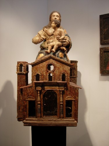 Sculpture Sculpture en Bois - Vierge à l'Enfant dans la maison sacrée de Lorette - Italie XVIIe siècle